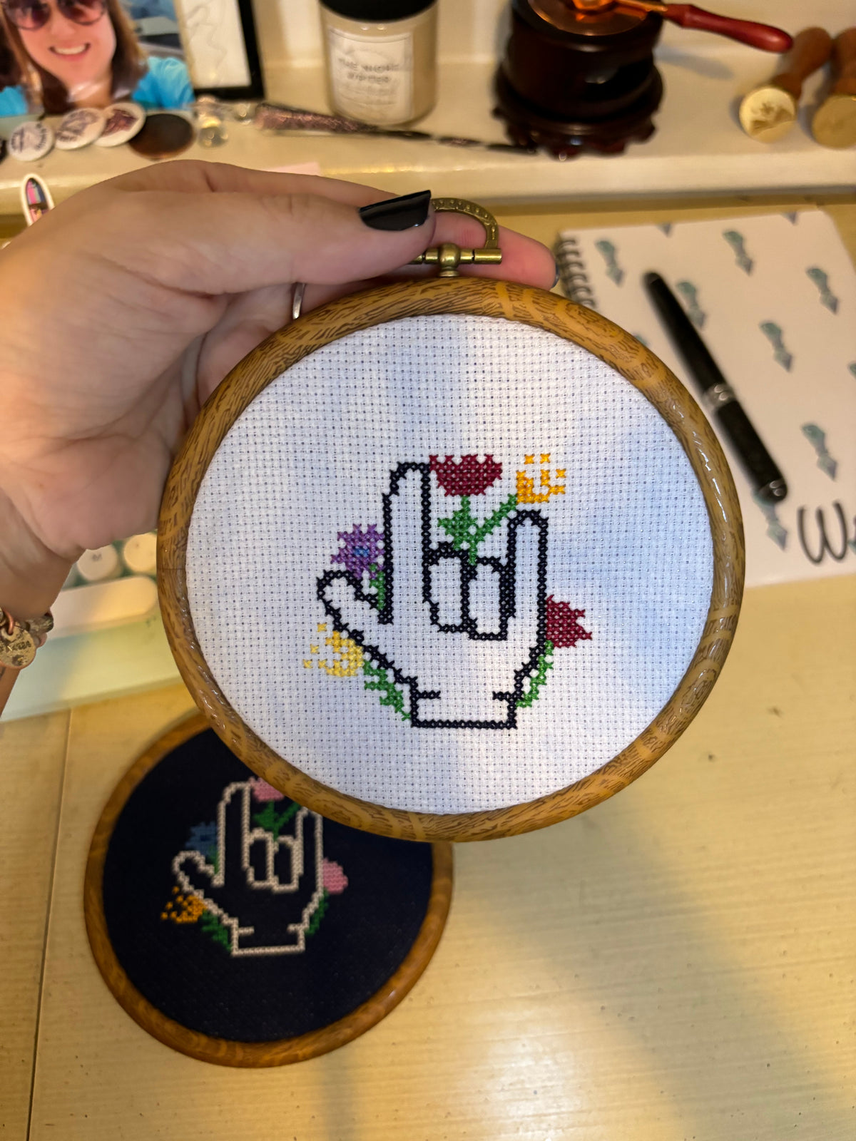 ASL "I Love You" with Flowers Cross-stitch Pattern & Custom Stitching
