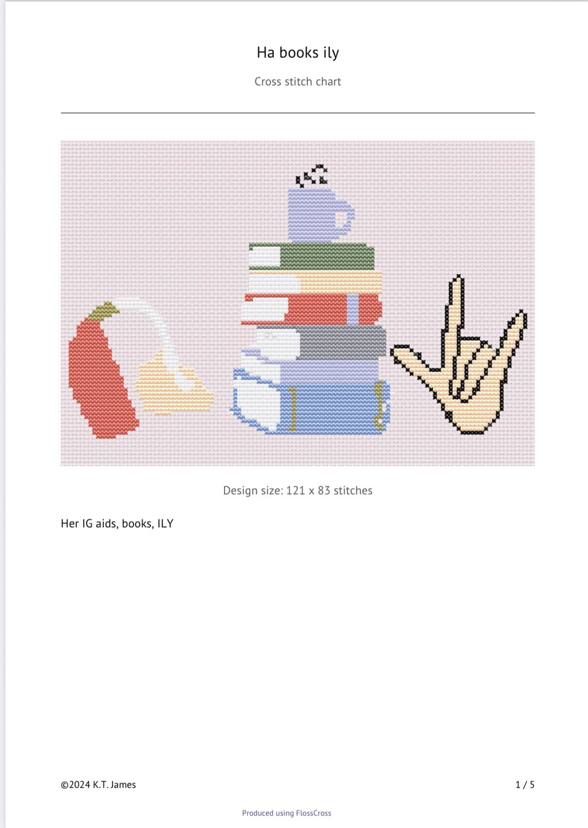Hearing Aid, BookStack, and ASL "I Love You" Cross-stitch Pattern & Custom Stitching
