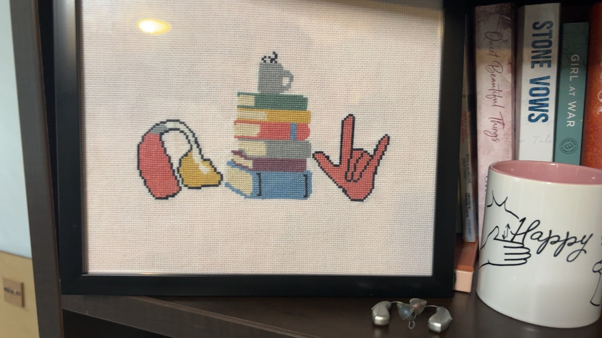 Hearing Aid, BookStack, and ASL "I Love You" Cross-stitch Pattern & Custom Stitching