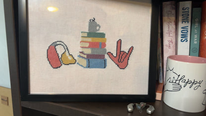 Hearing Aid, BookStack, and ASL "I Love You" Cross-stitch Pattern & Custom Stitching