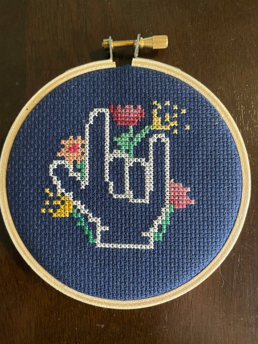 ASL "I Love You" with Flowers Cross-stitch Pattern & Custom Stitching