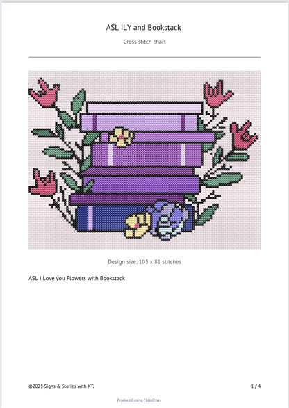 ASL "I Love You" Flowers with Booktack Cross-stitch Pattern & Custom Stitching