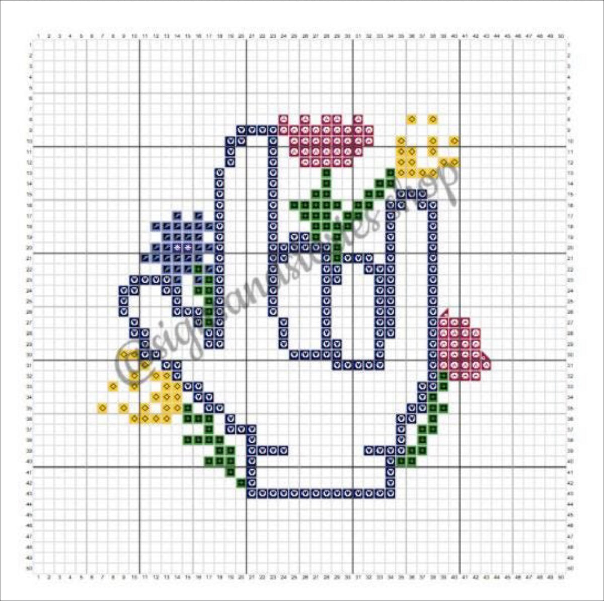 ASL "I Love You" with Flowers Cross-stitch Pattern & Custom Stitching